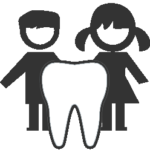 little boy and little girl behind a tooth icon