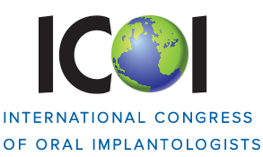 logo for international congress of oral implantologists with blue and green earth as the "O"