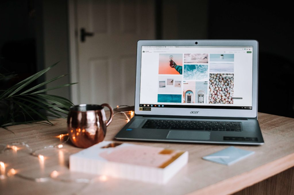 Laptop open with blogging information up