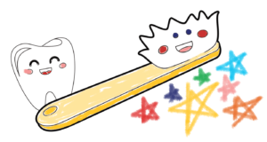 toothbrush and tooth graphic with stars