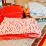 stack of red face mask cloth